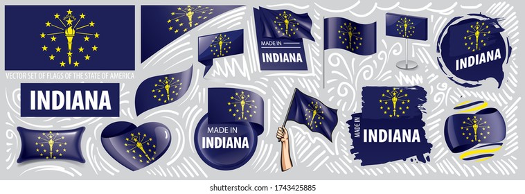 Vector set of flags of the American state of Indiana in different designs