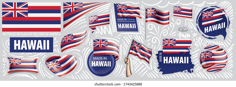Vector set of flags of the American state of Hawaii in different designs