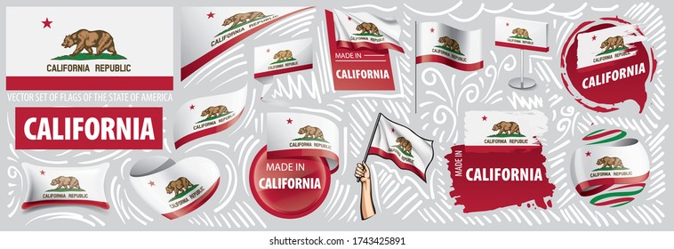 Vector set of flags of the American state of California in different designs