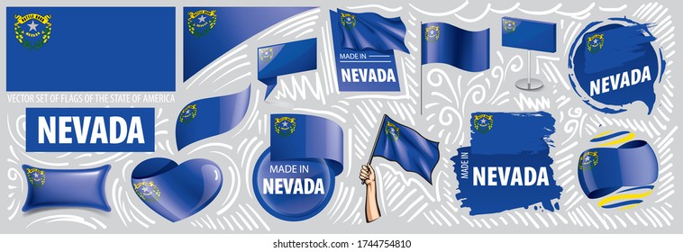 Vector set of flags of the American state of Nevada in different designs