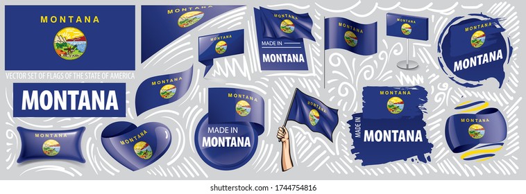 Vector set of flags of the American state of Montana in different designs