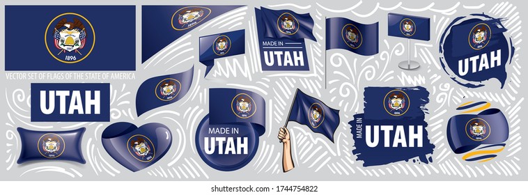 Vector set of flags of the American state of Utah in different designs