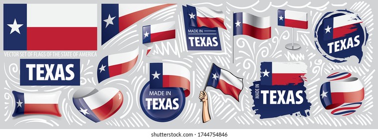 Vector set of flags of the American state of Texas in different designs