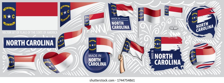 Vector set of flags of the American state of North Carolina in different designs