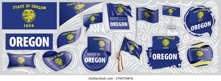 Vector set of flags of the American state of Oregon in different designs