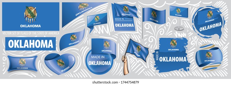 Vector set of flags of the American state of Oklahoma in different designs