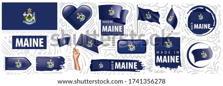 Vector set of flags of the American state of Maine in different designs
