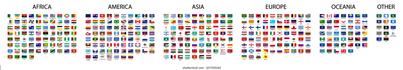 Vector set  flags of the world. Country  flags collection with detailed emblems.