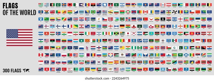 Vector set  flags of the world. Country  flags collection with detailed emblems.