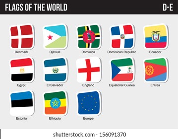 Vector set of Flags world sorted alphabetically. (D-E)