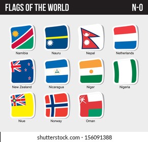 Vector set of Flags world sorted alphabetically. (N-O)