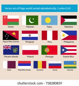 Vector set of Flags world sorted alphabetically. Letter O to R