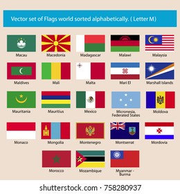 Vector set of Flags world sorted alphabetically. Letter M