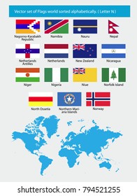 Vector set of Flags world sorted alphabetically. Letter N