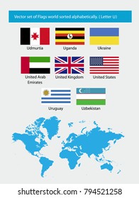 Vector set of Flags world sorted alphabetically. Letter U