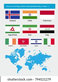 Vector set of Flags world sorted alphabetically. Letter I