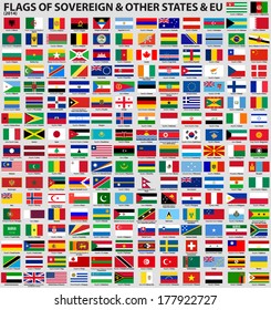 Vector set of Flags of world sovereign states & EU (February 2014). Updated information and flags. 