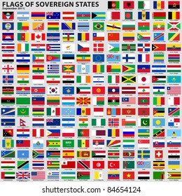 Vector set of Flags of world sovereign states (September 2011). New flags of Libya, South Sudan, Myanmar, Malawi.