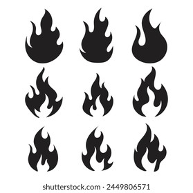 Vector set of flame, fire clipart