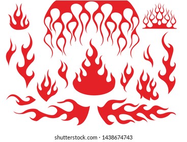 Vector set of flame.  Old school flame elements Isolated vector illustration.