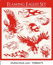 Vector set of flaming eagle illustrations, great for vehicle graphics, stickers and t-shirt decals.