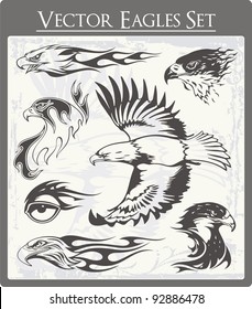 Vector set of flaming eagle illustrations, great for vehicle graphics, stickers and t-shirt decals.