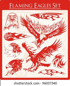 Vector set of flaming eagle illustrations, great for vehicle graphics, stickers and t-shirt decals.