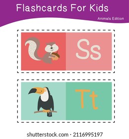 Juego de vectores de tarjetas para niños con adorables temas animales. Alfabeto para la educación infantil. Aprende cartas con animales divertidos del zoológico para los niños. Afiche del Vector Infantil ABC para la educación preescolar.