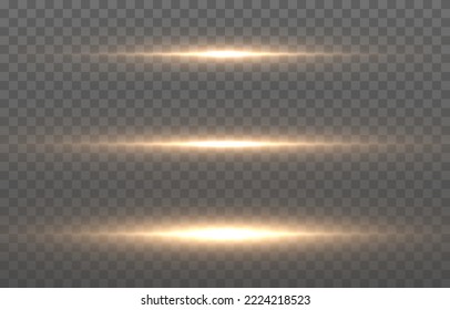 Vector set of flashes of light on an isolated transparent background. Light, line of light png. Horizontal light, magic glow png.