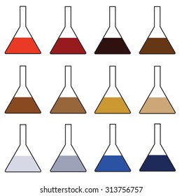 Vector set of flasks for chemical laboratory of different shades on a white background
