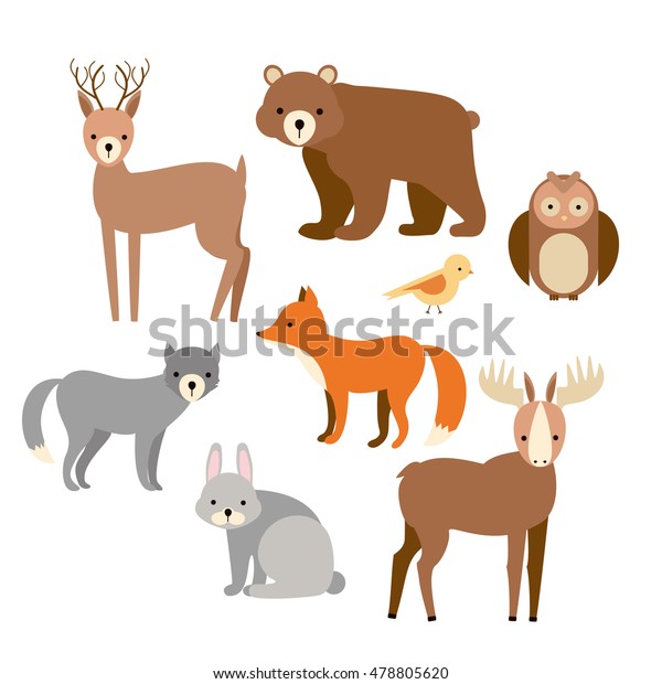 Vector Set Flat Animals Forest Dwellers Stock Vector (Royalty Free ...