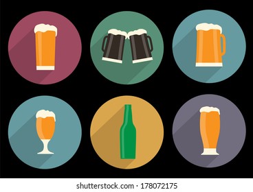  Vector set of flat beer icons with long shadow