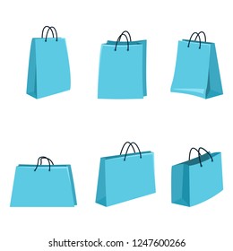 Vector Set of Flat Blue Shopping Bags on White Background