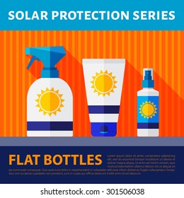 Vector set of flat bottles with cream after sunburn. eps10