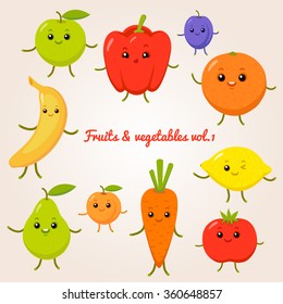 vector set of flat cartoon happy fruits
