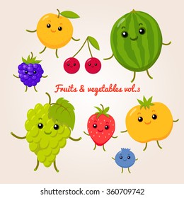 vector set of flat cartoon happy fruits