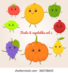 vector set of flat cartoon happy fruits
