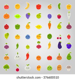 vector set of flat cartoon happy fruits stickers