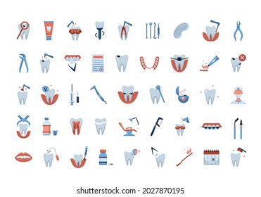 Vector Set With Flat Color Dentistry Icons