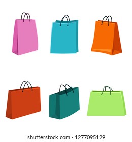 Vector Set of Flat Color Shopping Bags on White Background