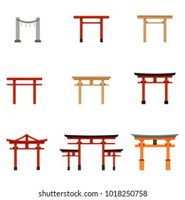 Vector Set of Flat Color Torii Gate Icons. Symbol of Shintoism