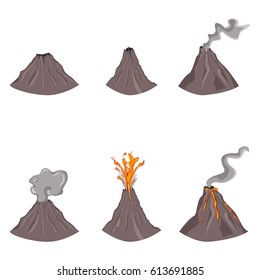 Vector Set of Flat Color Volcano Illustrations on White Background