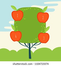 Vector set of flat colorful apple shaped speech bubble with abstract tree. Balloons for text