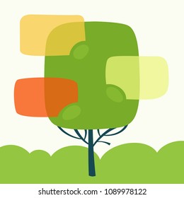 Vector set of flat colorful speech bubble with abstract tree. Balloons for text