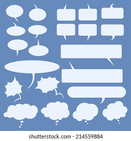 Vector Set of Flat Comics  Bubbles on Blue Background. Talk and Think