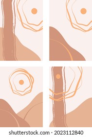 Vector set : flat design abstract illustrations in brown, beige colors. Elements for design card, poster, wall design, invitations. Mood of quietness, peace, comfort.