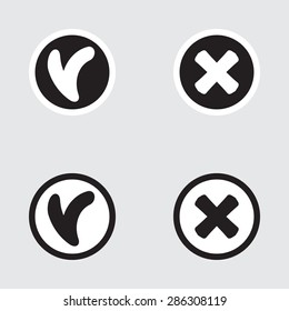 Vector Set of Flat Design Check Marks Icons. Different Variations of Ticks and Crosses Represents Confirmation, Right and Wrong Choices, Task Completion, Voting.