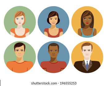 Vector set flat design icons of various faces. Stylish handsome people in modern and creative style. Web site avatar symbols.