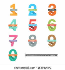 Vector Set of Flat Design Numbers 0-9 with Ribbons