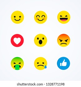Vector Set of Flat Design Style Social Media Reactions Emoticon. For Whats App And Facebook Messenger
